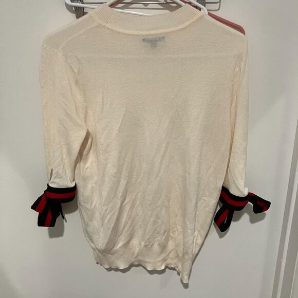 Who What Wear Women's Tie Sleeve Sweater Shirt, Cream/Red/Black, Large - Picture 3 of 4